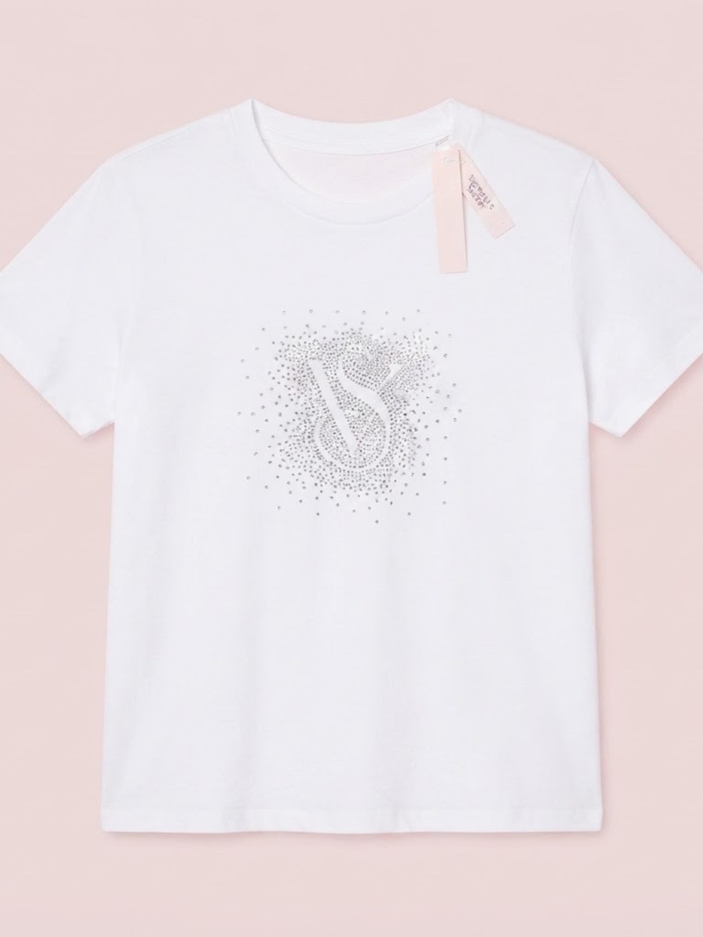 NWT Victoria's Secret White Logo Rhinestone Tee